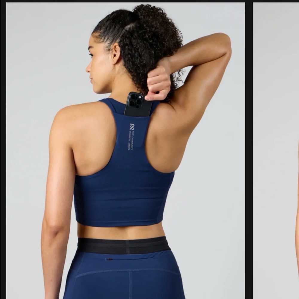 Bandit scoop neck race crop in NY navy shorts